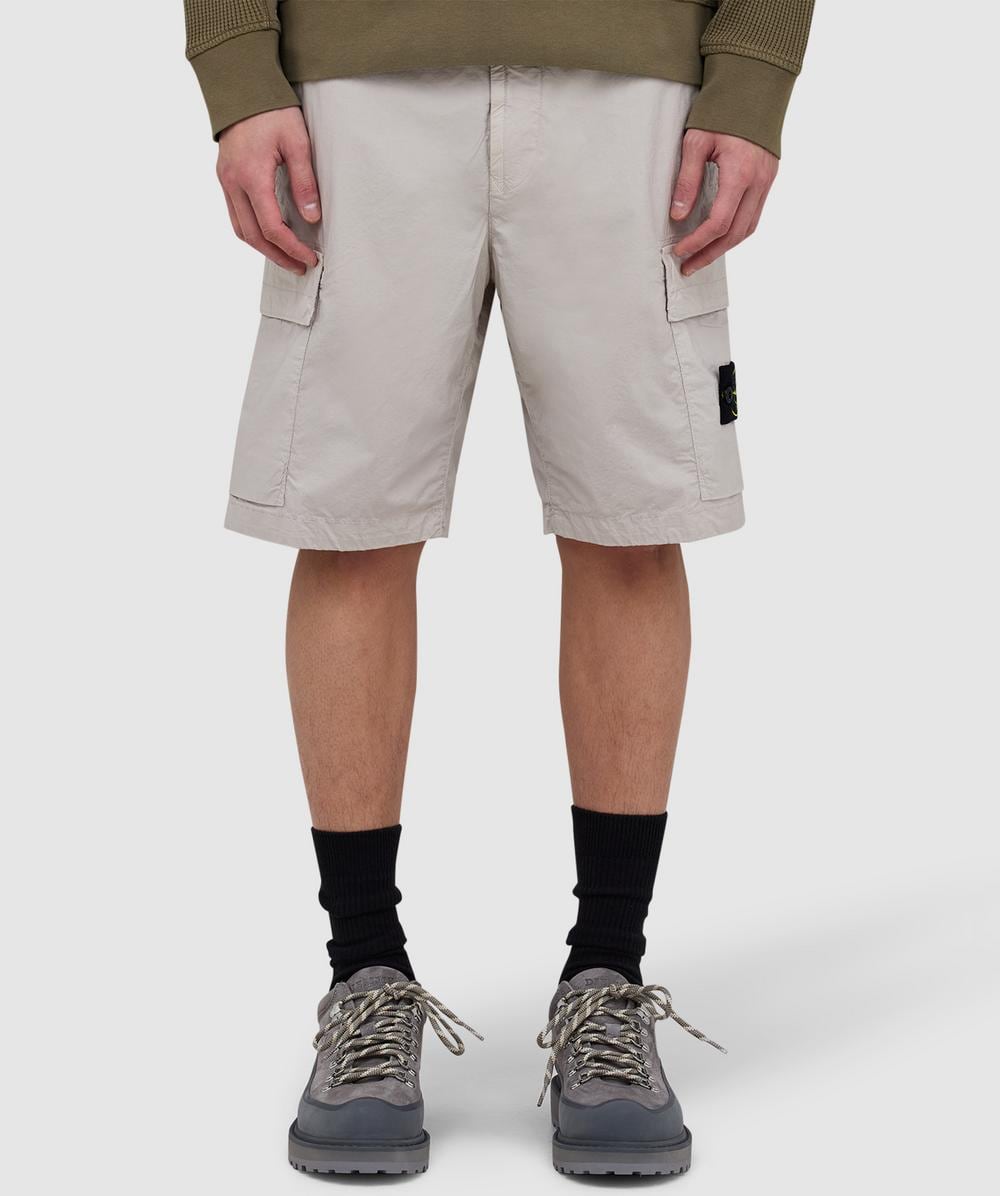 Stone Island Men's Grey Stretch Cotton Tela Paracadute Short (Pearl - 30) - Size 30