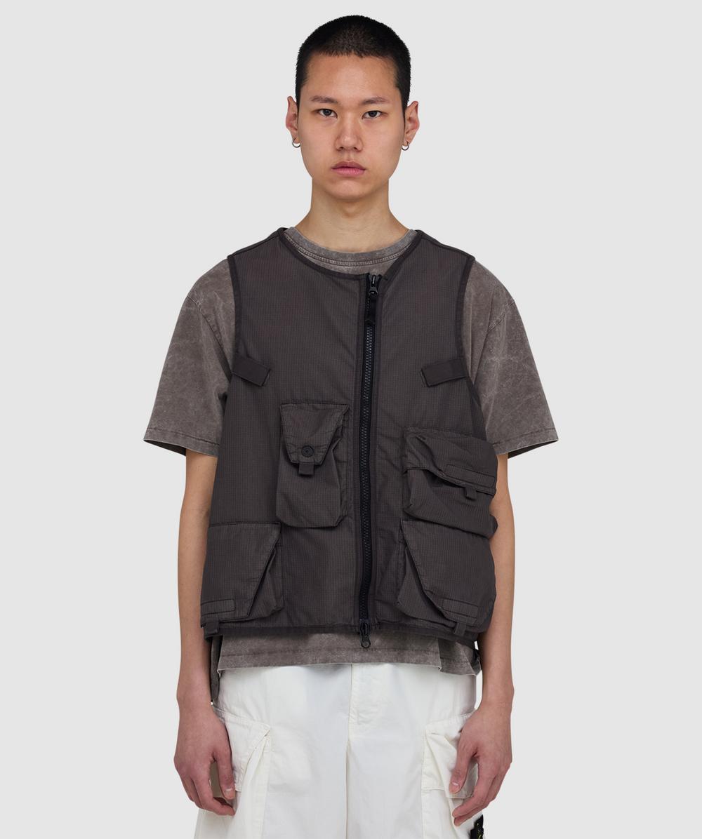 Stone Island Cotton Nylon Micro Ripstop Utility Vest In Brown