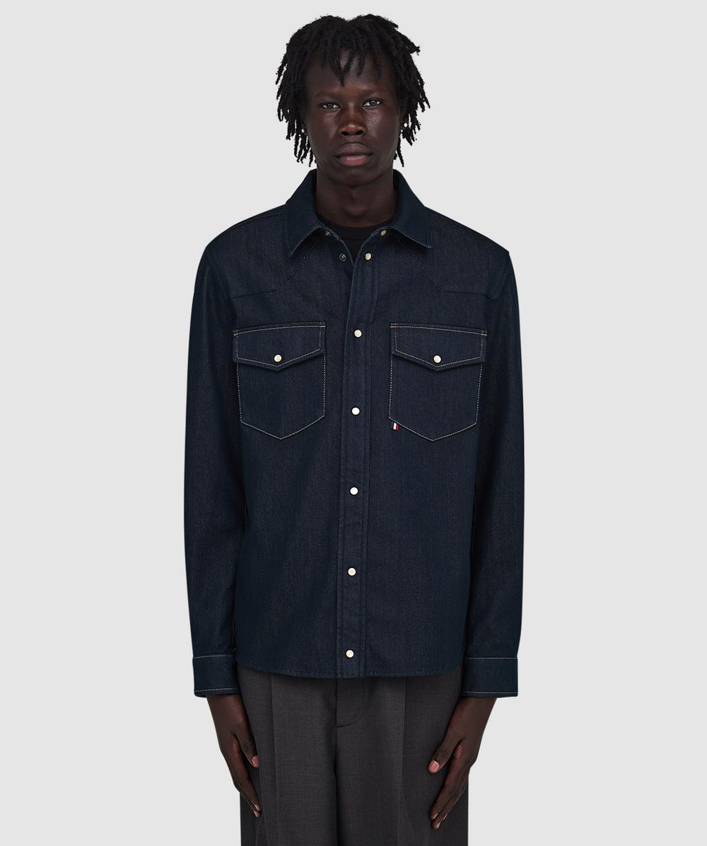 Moncler Men's Blue Tricolour Denim Overshirt ( Denim - M) - Size M