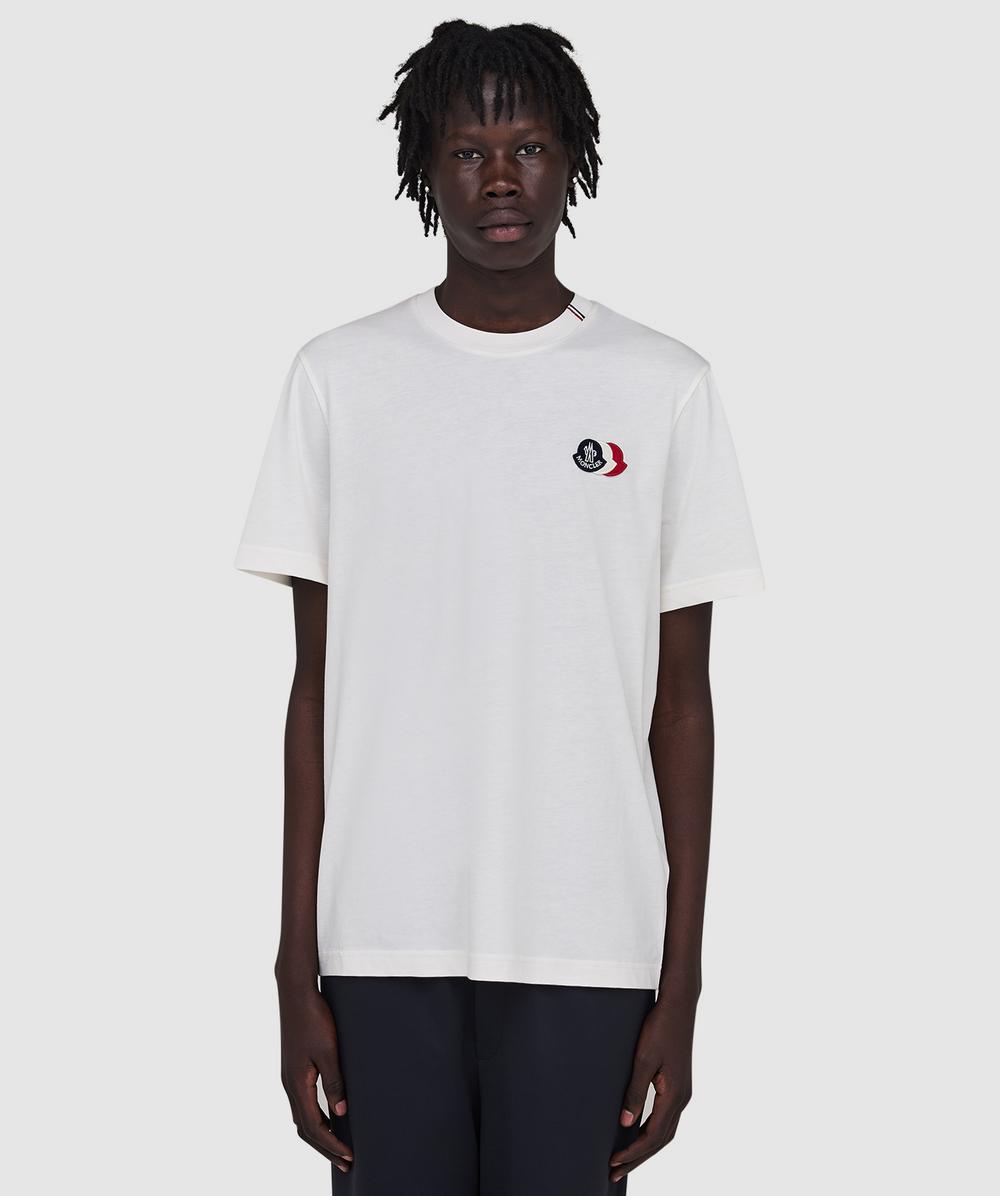 Moncler Men's White Tri Logo Short Sleeve T-Shirt ( - L) - Size L