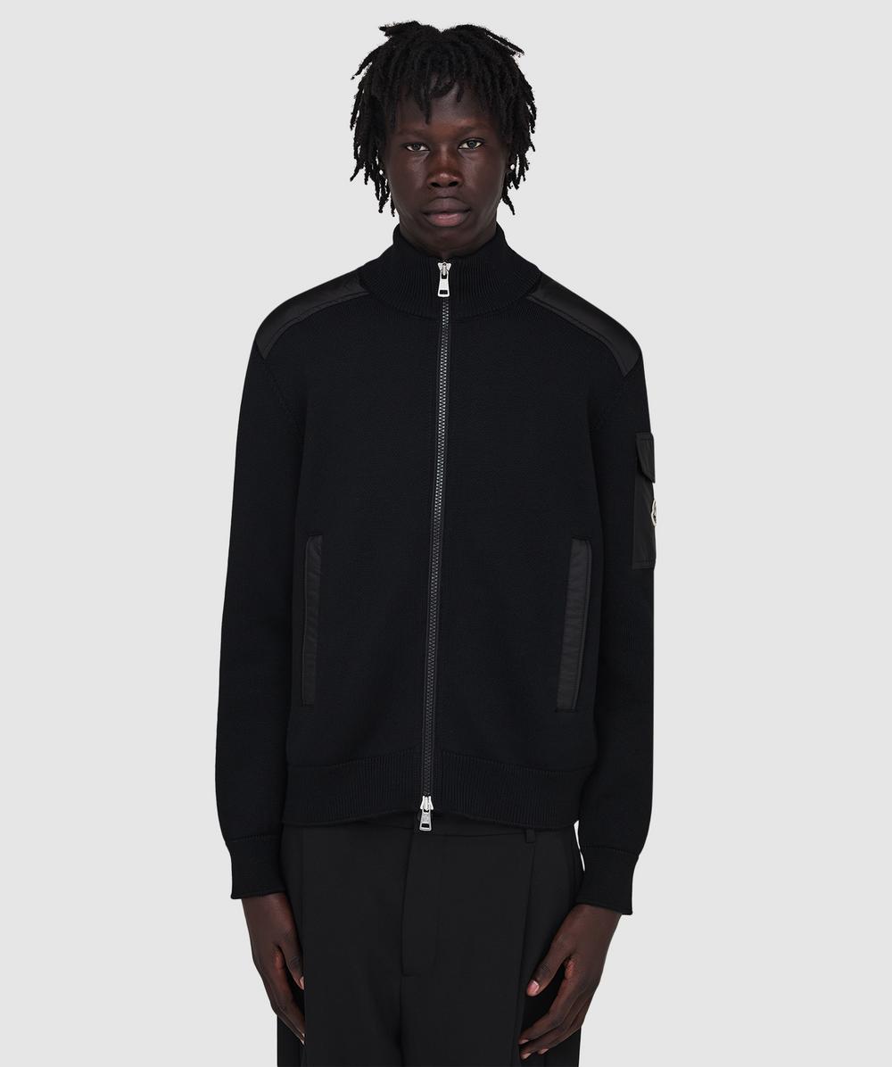 Moncler Men's Black Nylon Panel Cardigan ( - L) - Size L