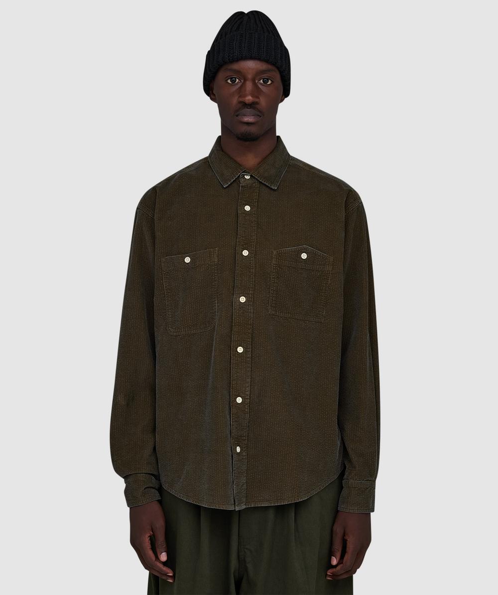 Cafe Mountain Seersucker Cord Workers Shirt In Green