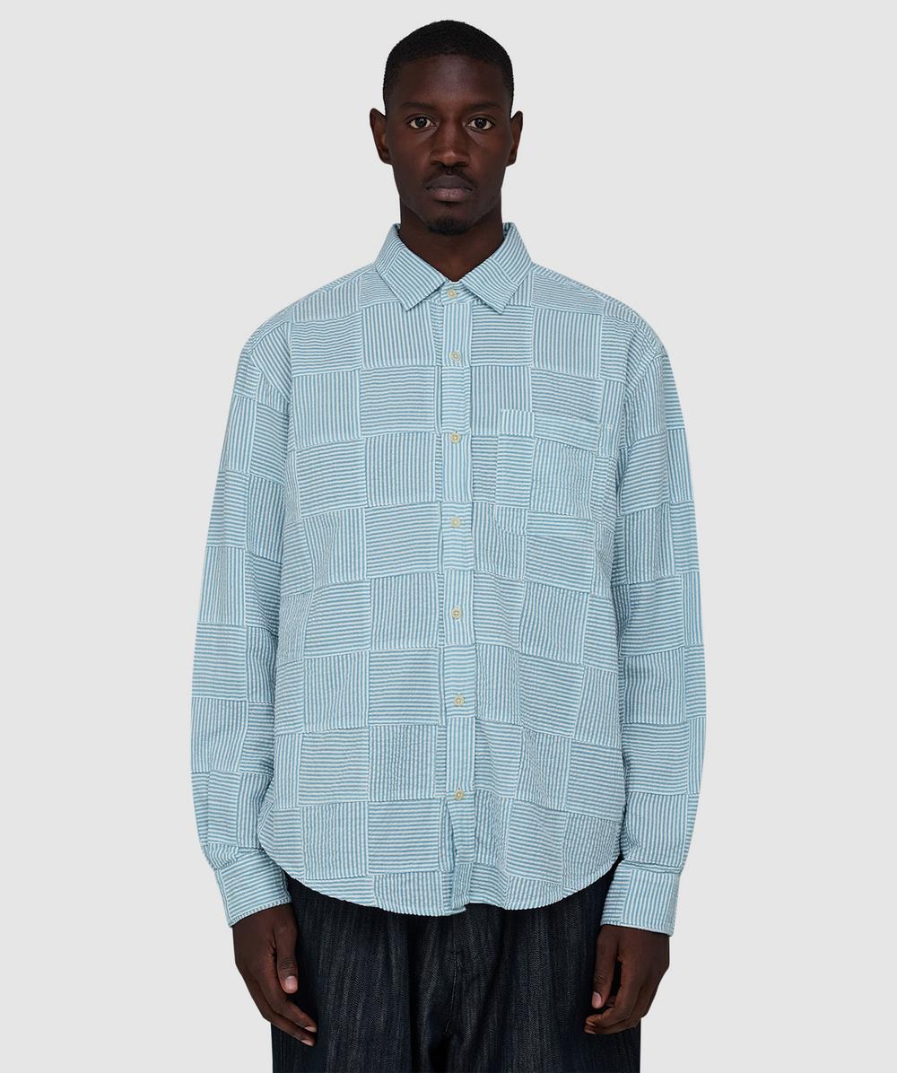 Cafe Mountain Patchwork Stripe Heritage Shirt In Blue