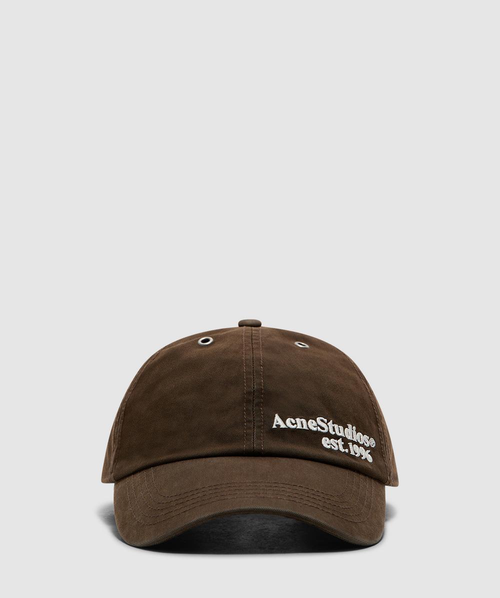 Acne Studios Waxed Logo Cap In Brown