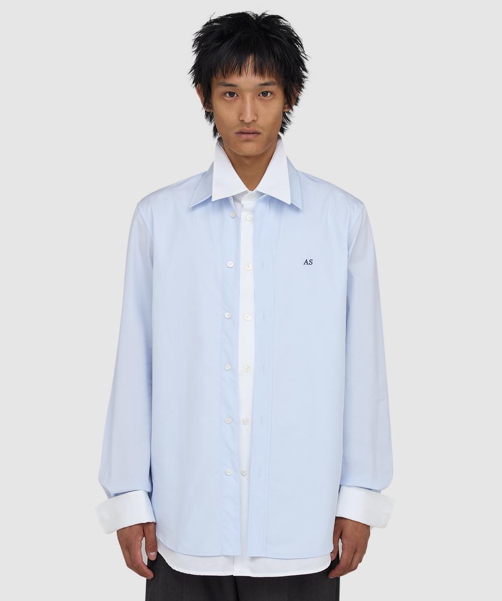 Acne Studios Men's Blue Layered Poplin Shirt (Blue/White - 50) - Size 50