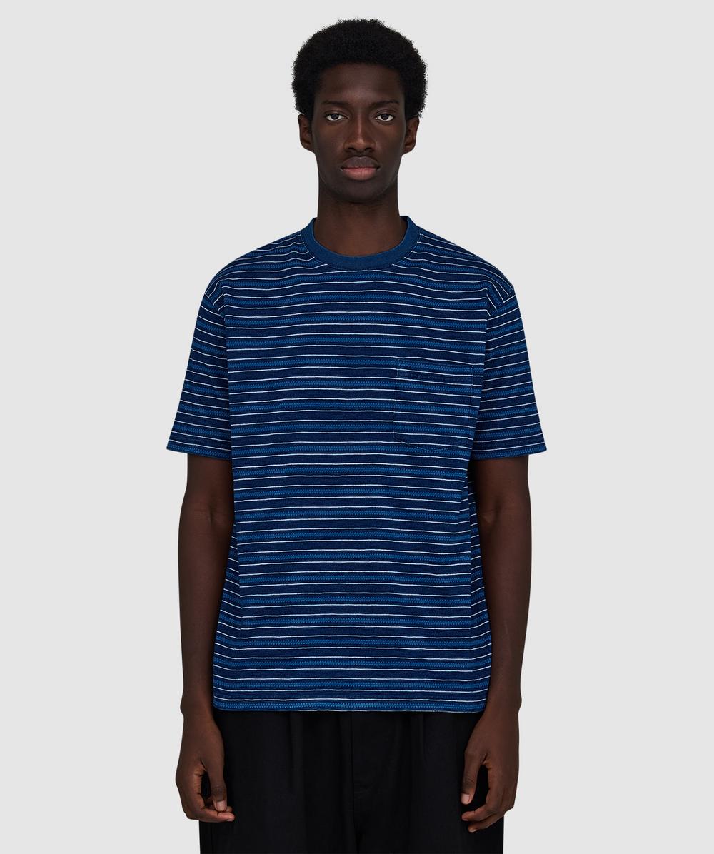 Beams Plus Pocket Indigo Stripe T-shirt In Blue