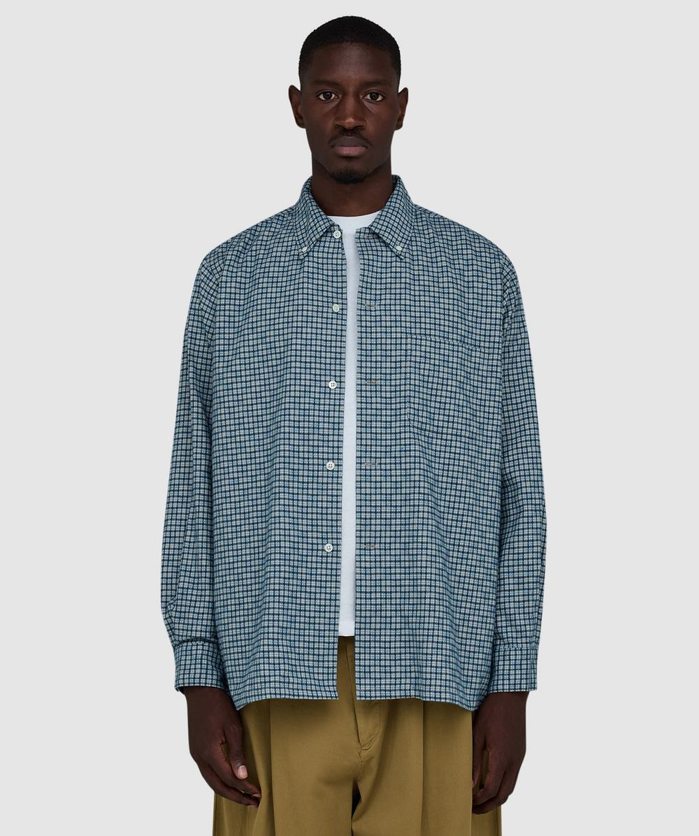 Beams Plus Open B.d. Dobby Plaid Shirt In Blue