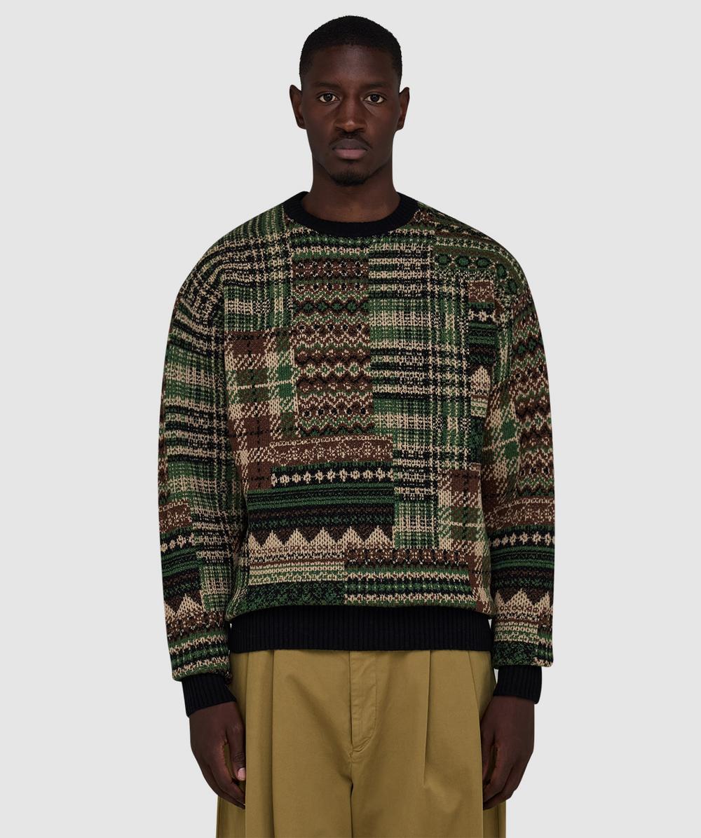 Beams Plus Crew Mix Jacquard Sweater In Green