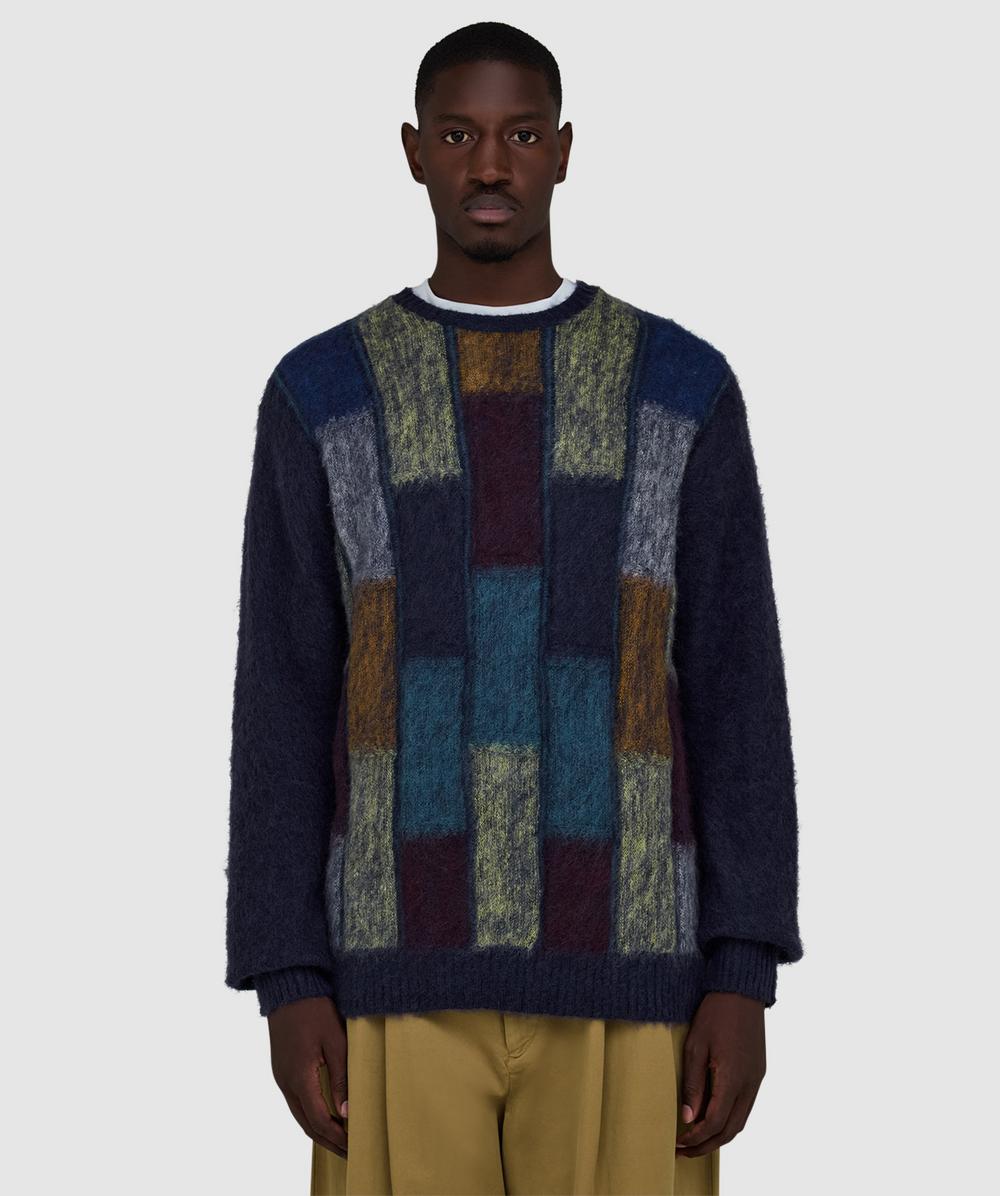 Beams Plus Crew Colour Block Sweater In Blue