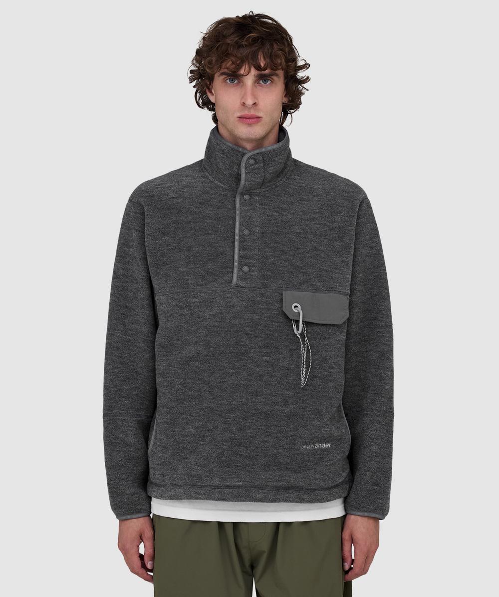 And Wander Wool Fleece Sweater In Gray