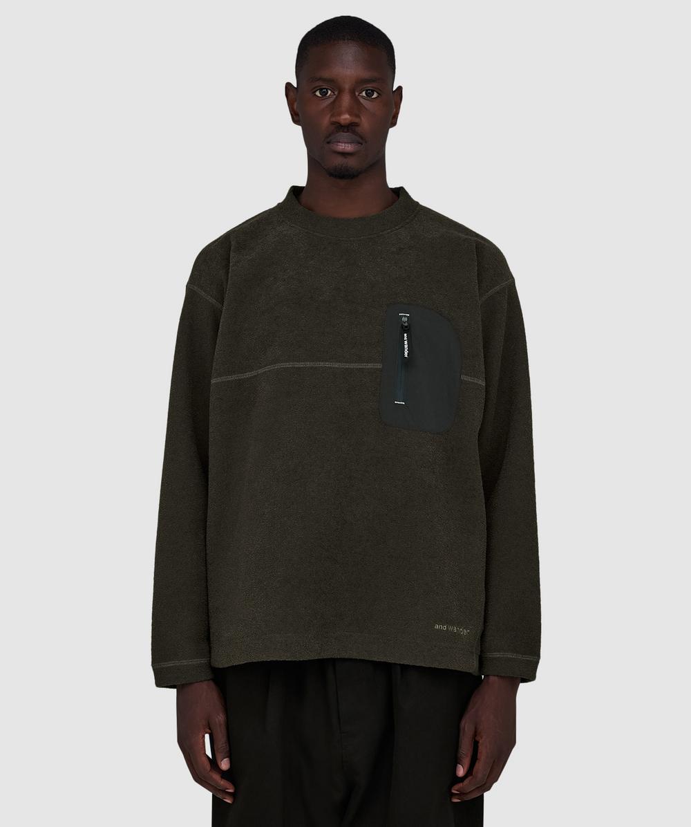And Wander Pe Warm Pile Crewneck Sweater In Green