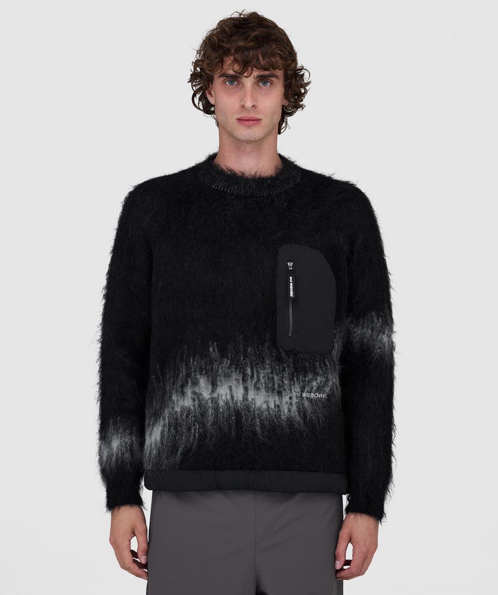 And Wander Jacquard Shaggy Knit Sweater In Black