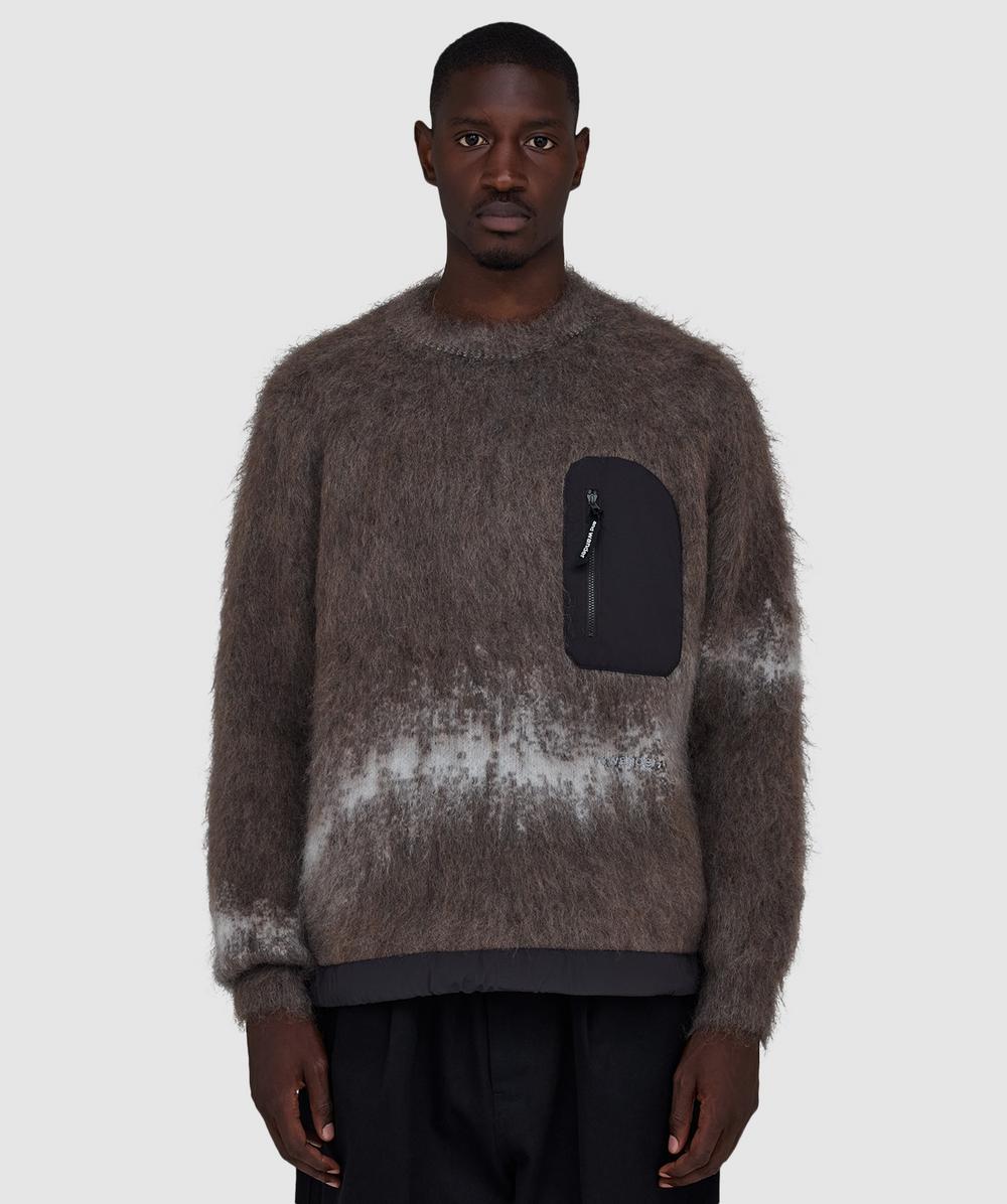 And Wander Jacquard Shaggy Knit Sweater In Brown