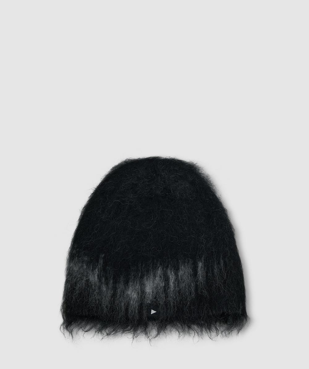 And Wander Jacquard Shaggy Knit Cap In Black