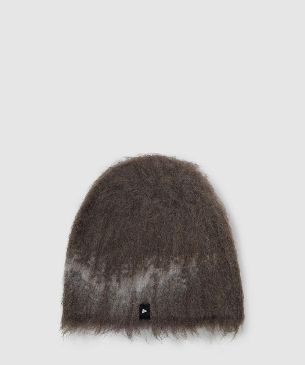 And Wander Jacquard Shaggy Knit Cap In Brown