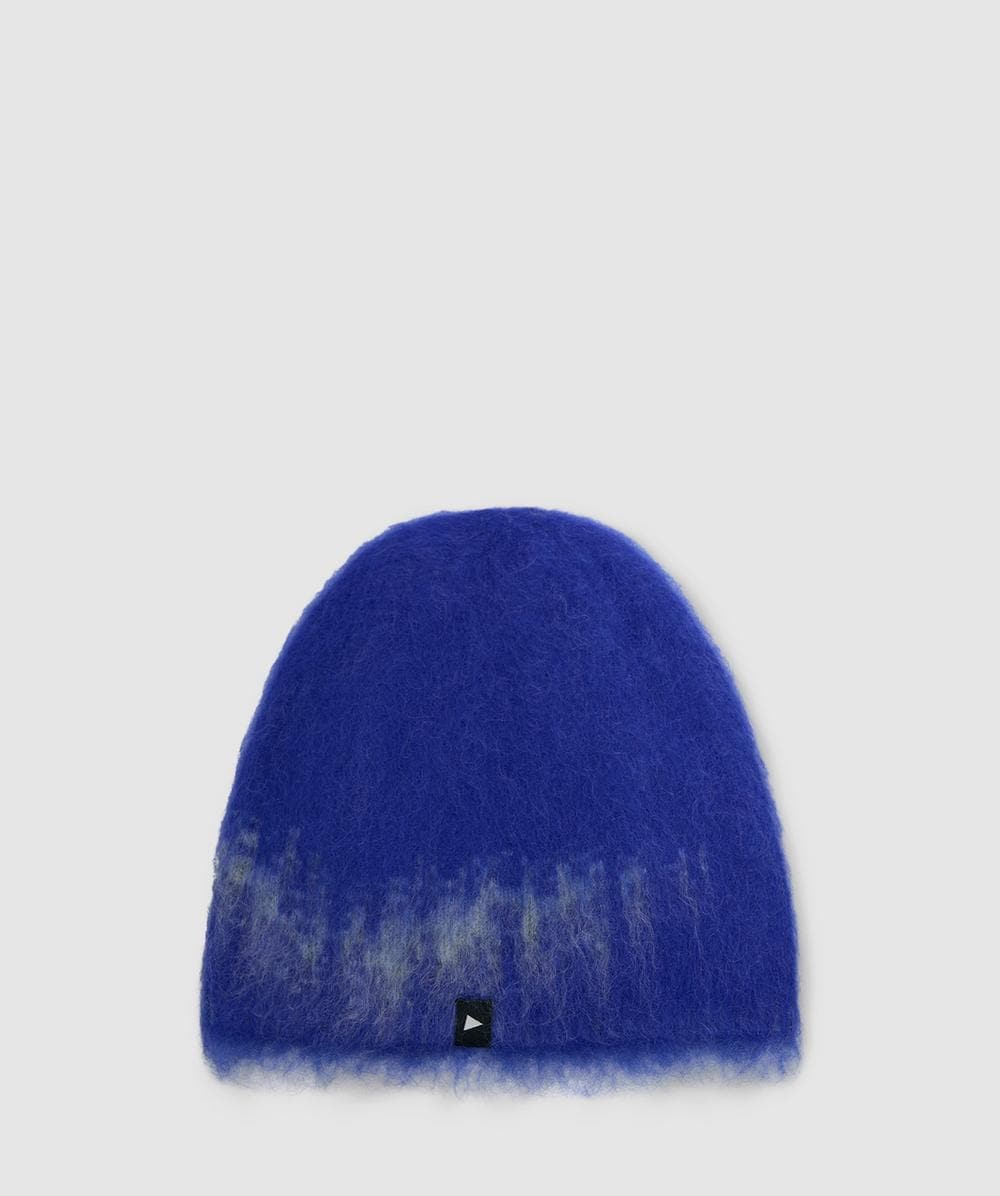 And Wander Jacquard Shaggy Knit Cap In Blue