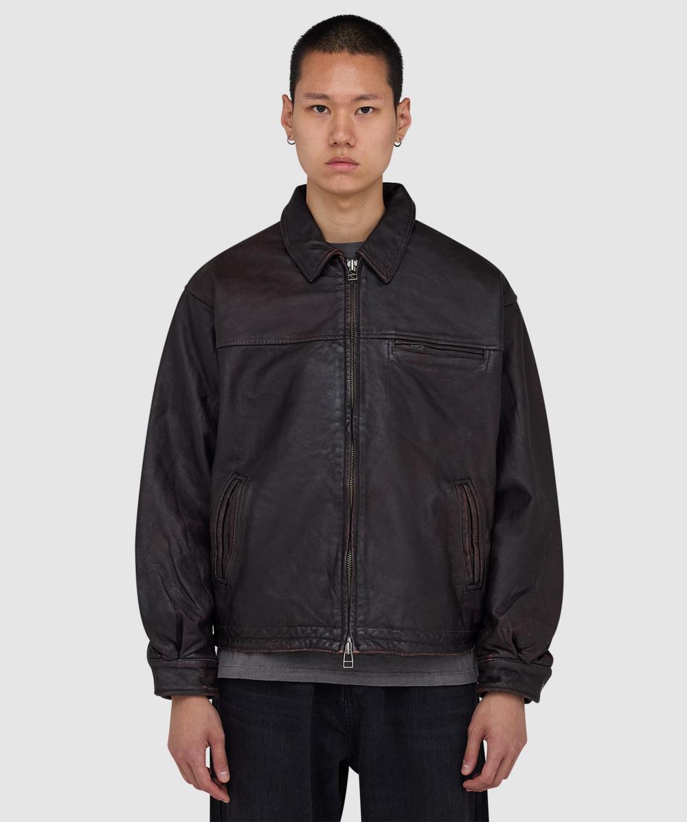 Frizmworks Destroyed Cowhide Leather Jacket In Brown