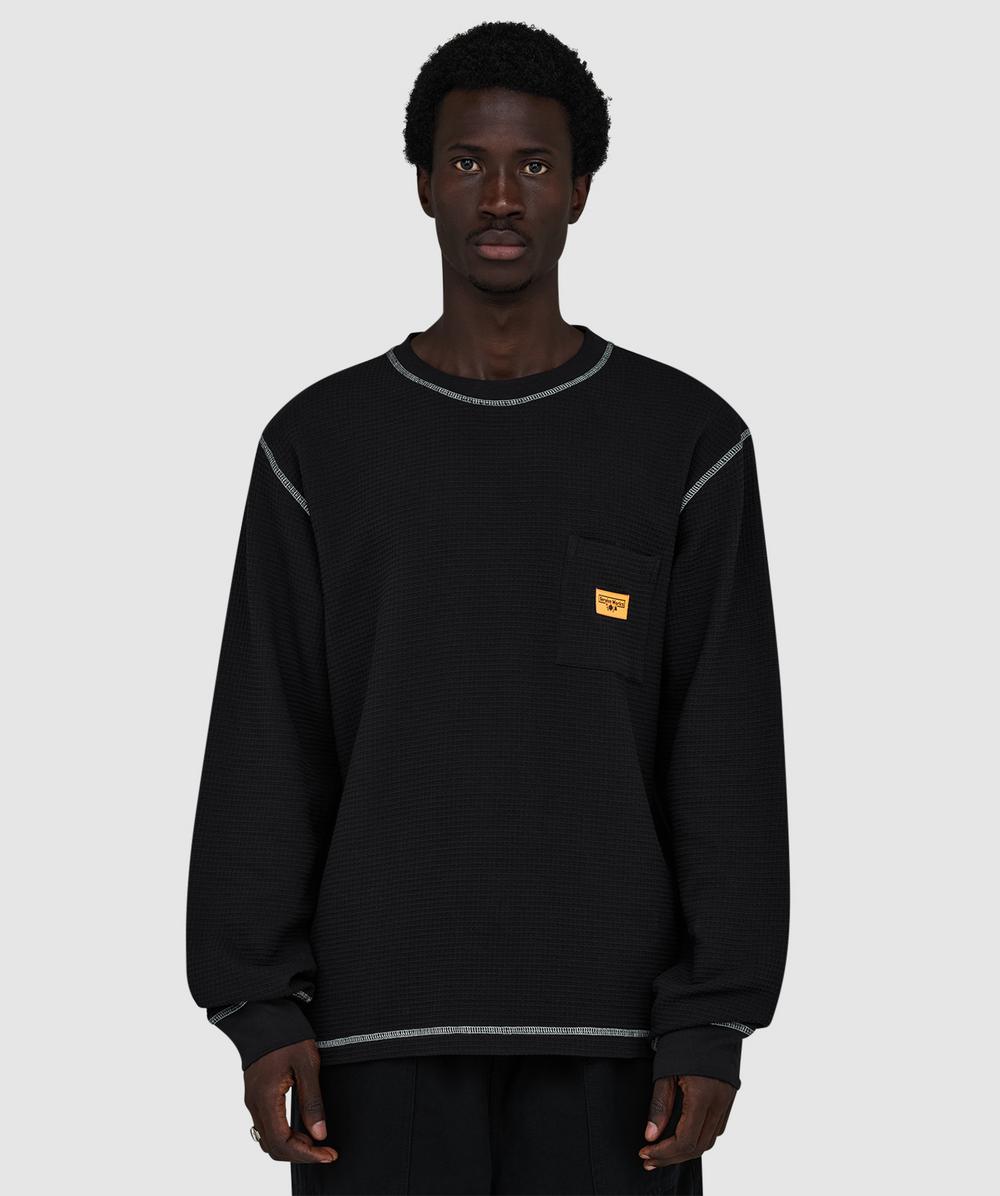Service Works Waffle Contrast Thermal Long Sleeve T-shirt In Black