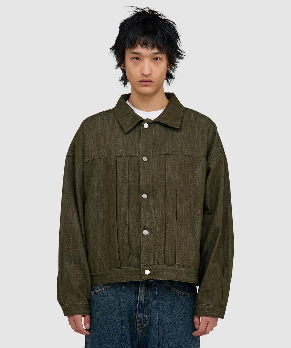 Estudio Niksen Back Strap Pleated Trucker Jacket (Khaki - 1) - Size 1, Male