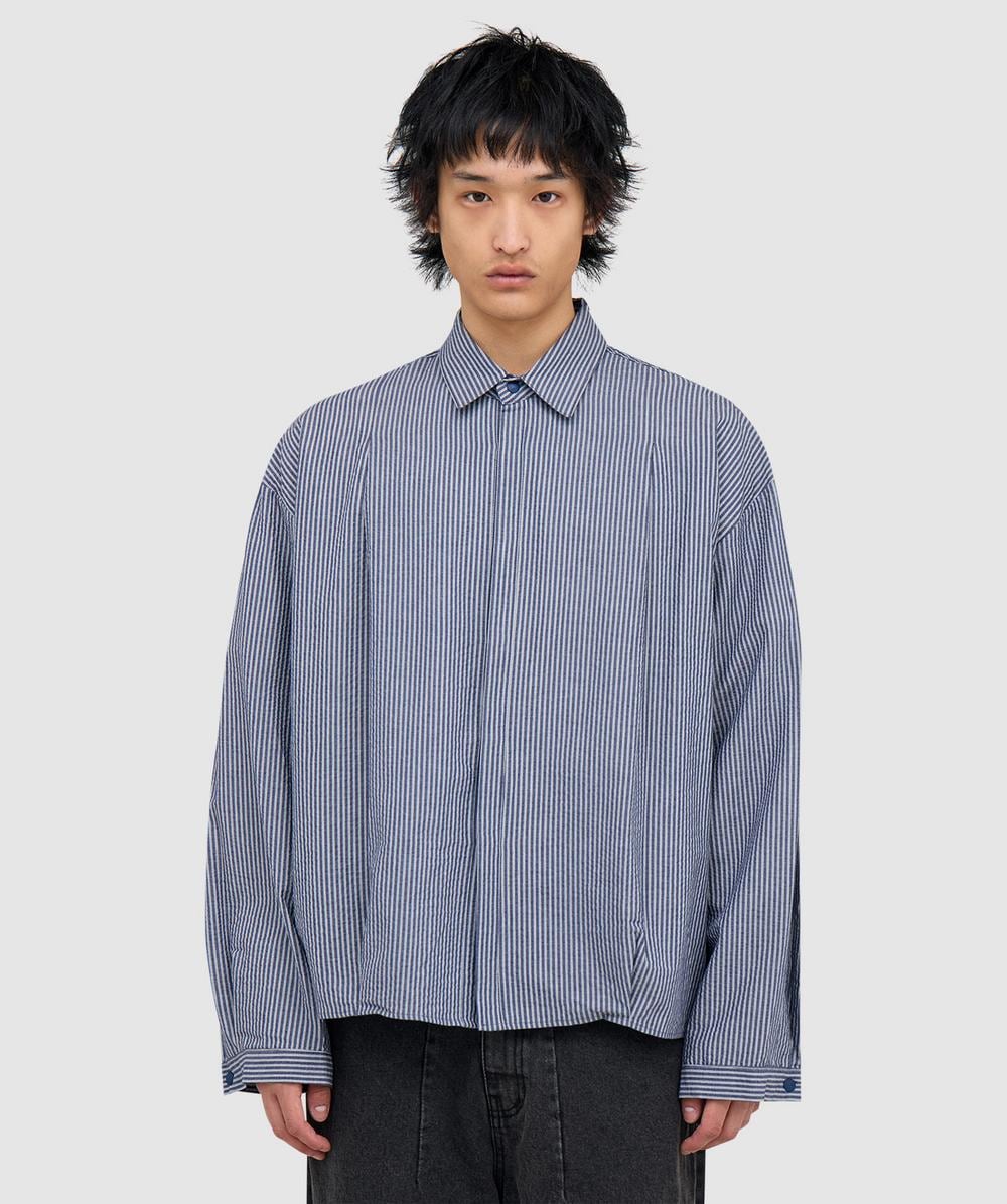 Estudio Niksen Boxy Pleated Shirt In Blue