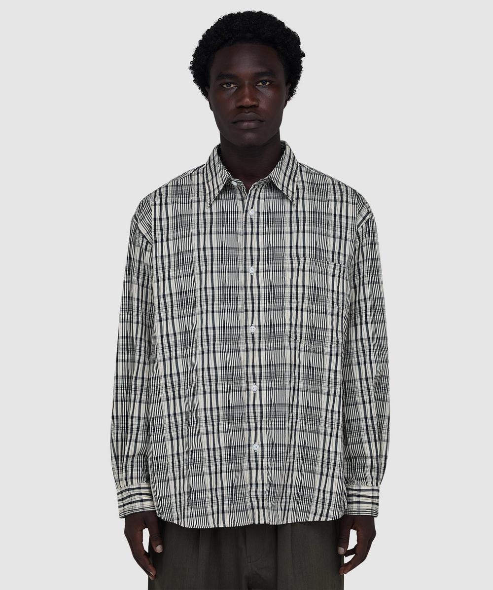 Frizmworks Gathered Check Shirt In Gray
