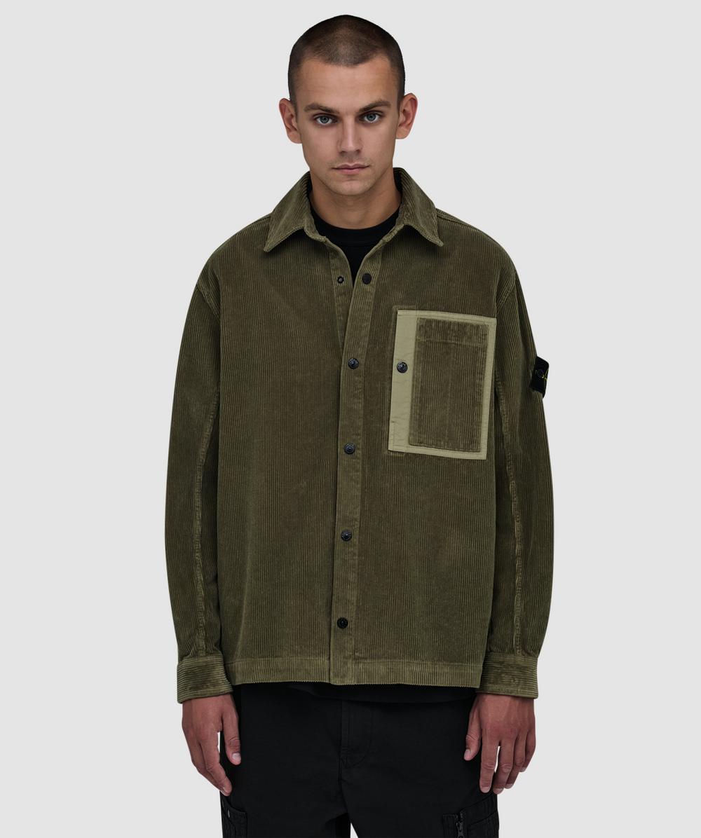 Stone Island Men's Green Organic Cotton Corduroy 800 Shirt (Khaki - L) - Size L