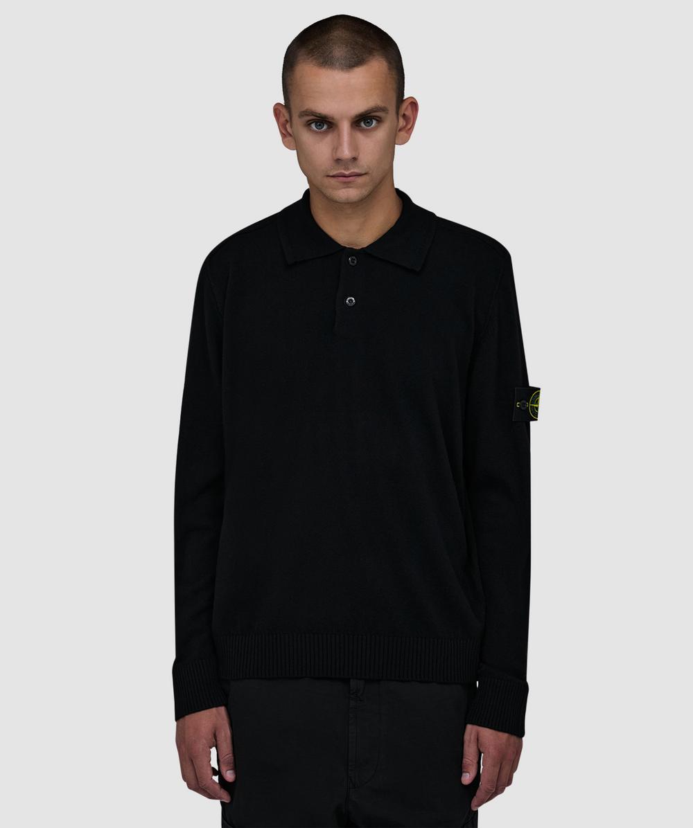 Stone Island Men's Wool Knitted Long-Sleeve Polo - Black V0029 - Size 2XL - Image 5