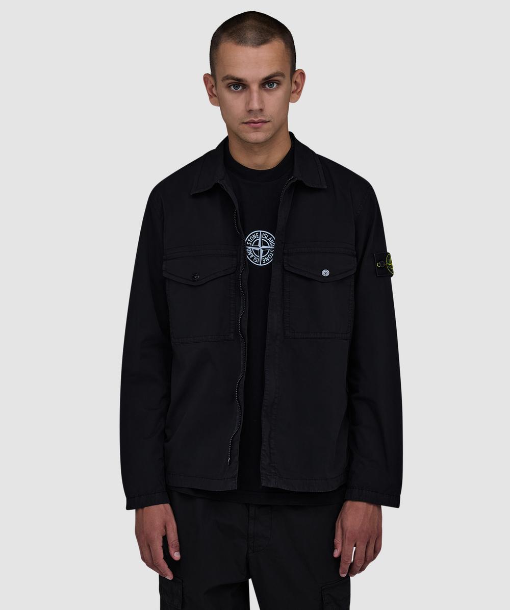 〈STONE 〉 Hooded Overshirt Black-L Stone Island Stretch organic cotton twill hooded overshirt | BLACK