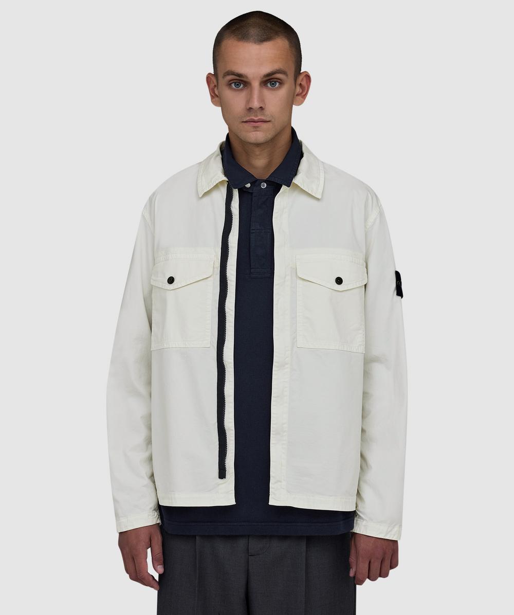 Stone Island Stretch organic cotton twill hooded overshirt | WHITE