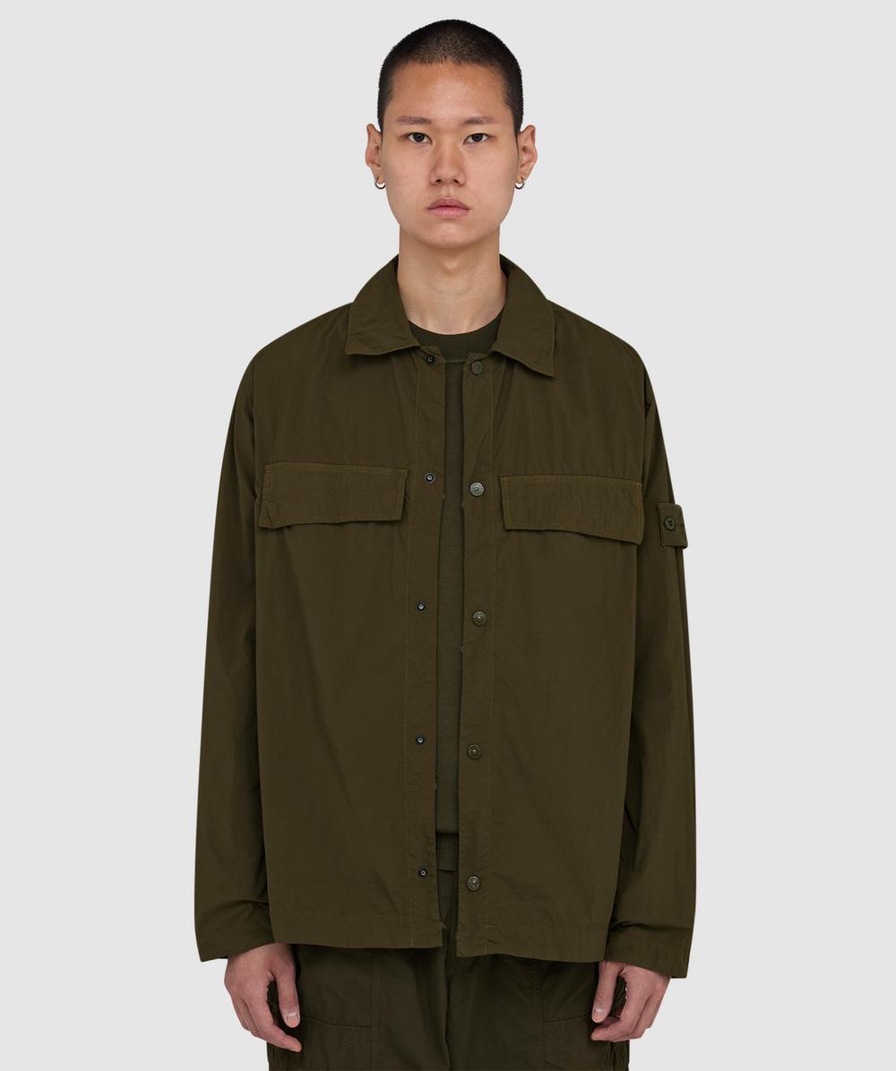 Stone Island Men's Green Ghost Nylon Smerigliato Overshirt (Khaki - Xl) - Size Xl
