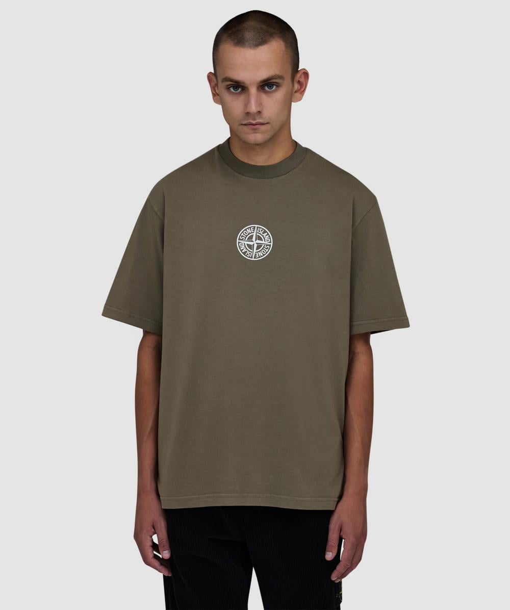 Stone Island Men's Green Central Logo T-Shirt (Khaki - Xl) - Size Xl