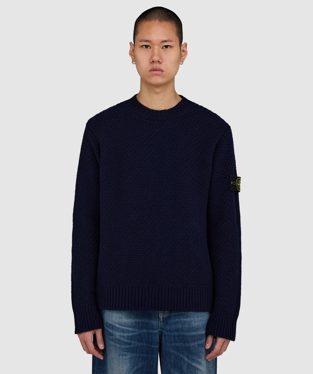 Stone Island Men's Blue Crew Neck Loose-Fit Ribbed Sweater - Image 2
