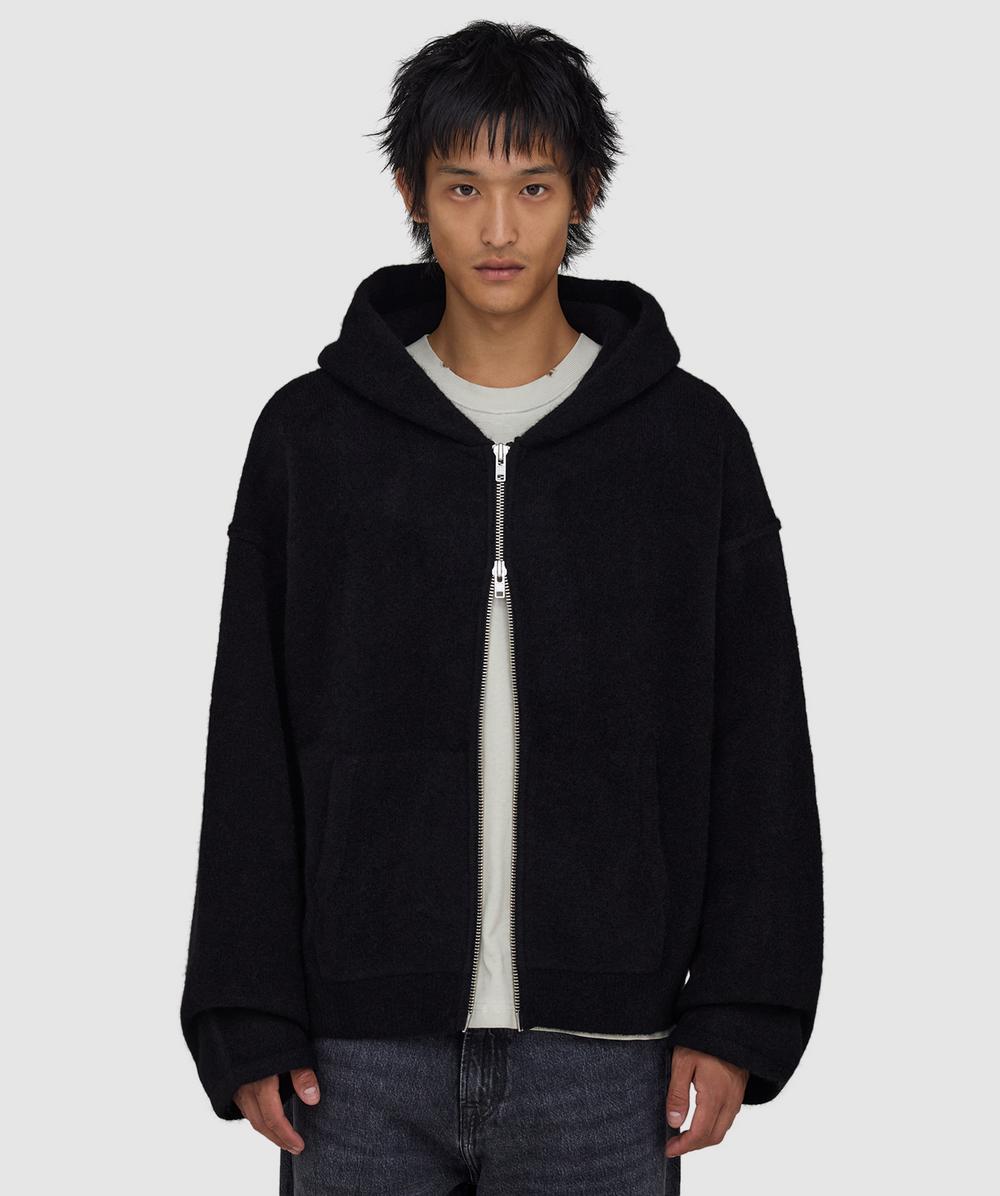 Beach Brains Knit Zip Hoodie In Black