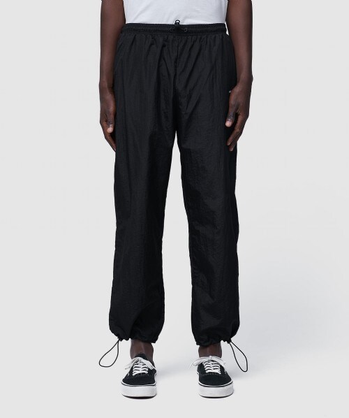 black nylon track pants