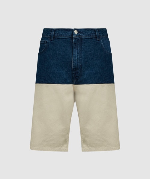 Shop Raf Simons Wide Fit Denim Short In Navy/ecru