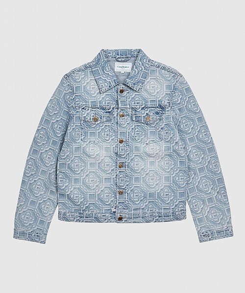 Casablanca Blue Denim Monogram Vintage Wash Jacket In Blue
