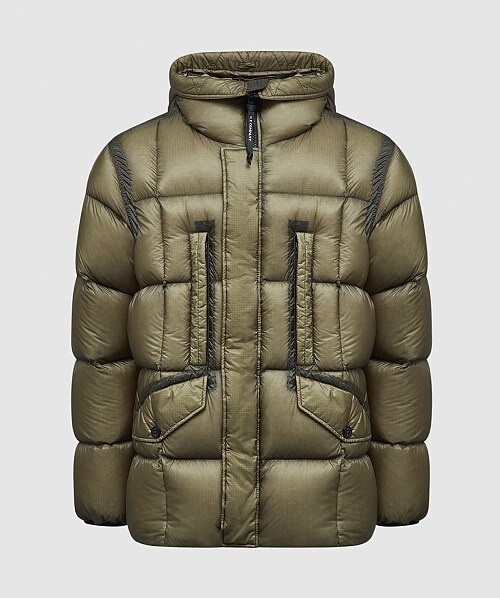 C.p. Company Green Down Dd Shell Utility Goggle Jacket In Silver Mink