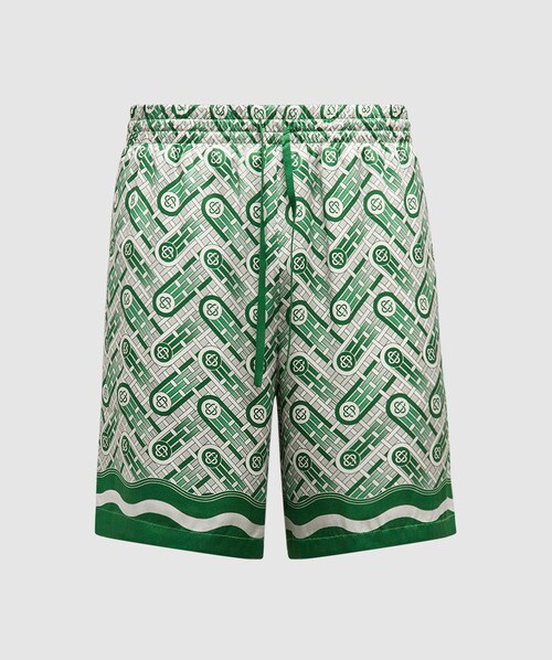 Casablanca Green And White Monogram Silk Bermuda Shorts | ModeSens