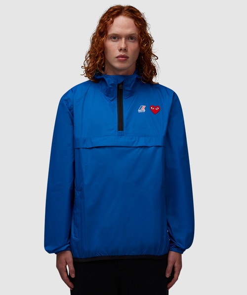 Comme Des Garçons Play K-way Hooded Quarter Zip Jacket In Blue