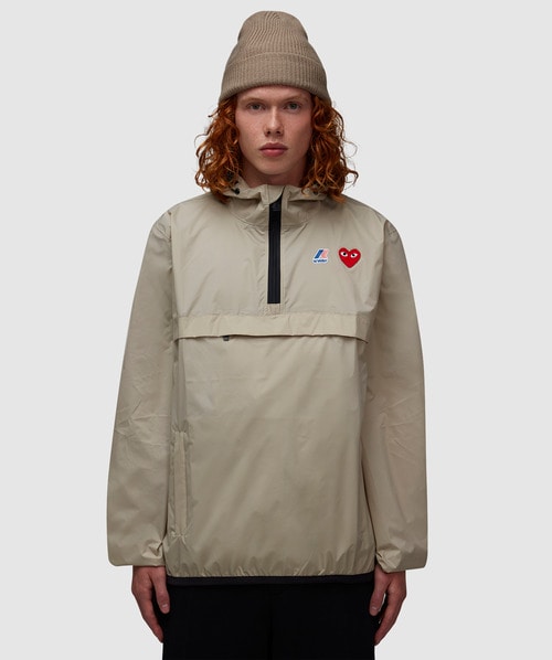 Comme Des Garçons Play K-way Hooded Quarter Zip Jacket In Beige