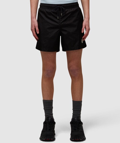 Moncler Mens Matte Stretch Nylon Swim Shorts In Black