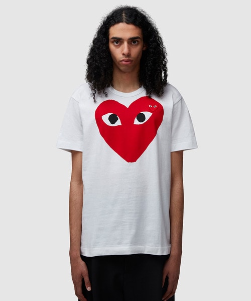 Comme Des Garçons Play Heart Print Short Sleeve T-shirt In White