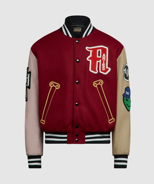 Aries Logo-patch Varsity Jacket In Burgundy