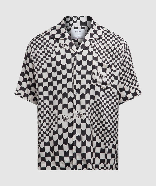 Rhude Camp-collar Checked Cotton-twill Shirt In Black/crème