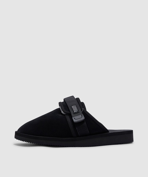 Suicoke Zavo-vs Webbing-trimmed Suede Mules In Black