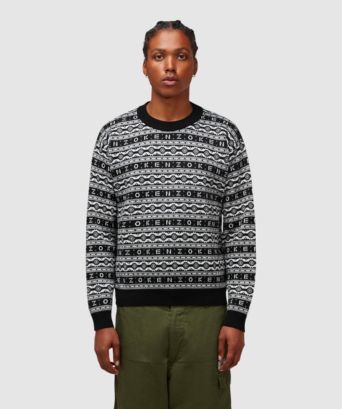 Shop Kenzo Merino Wool Jacquard Jumper In Black