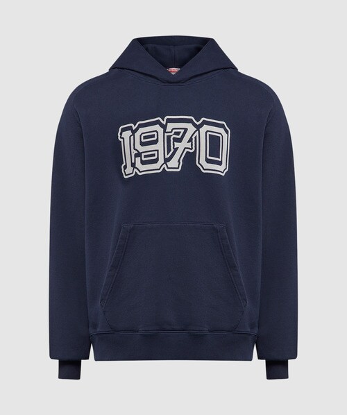Kenzo 1970-print Detail Hoodie In Midnight Blue