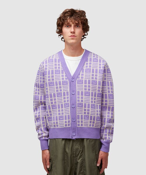 Shop Acne Studios Kargot Face Allover Cardigan In Iris Purple