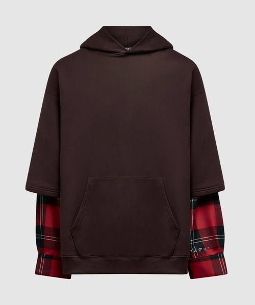 Shop Marni Layered Hooded Sweatshirt In Cacao