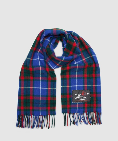 Marni Check-pattern Knitted Scarf In Mazarine Blue